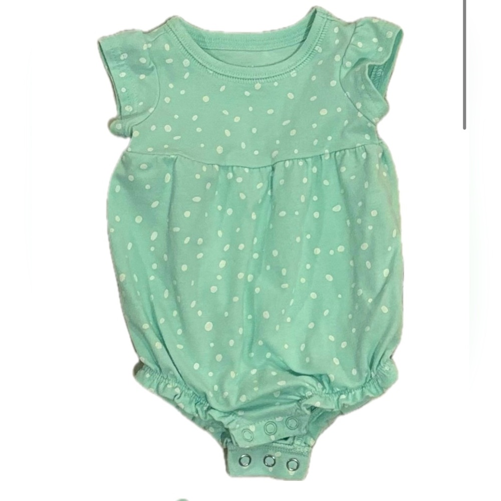 Cat & Jack Aqua Polka Dot Romper - Size NB- EUC